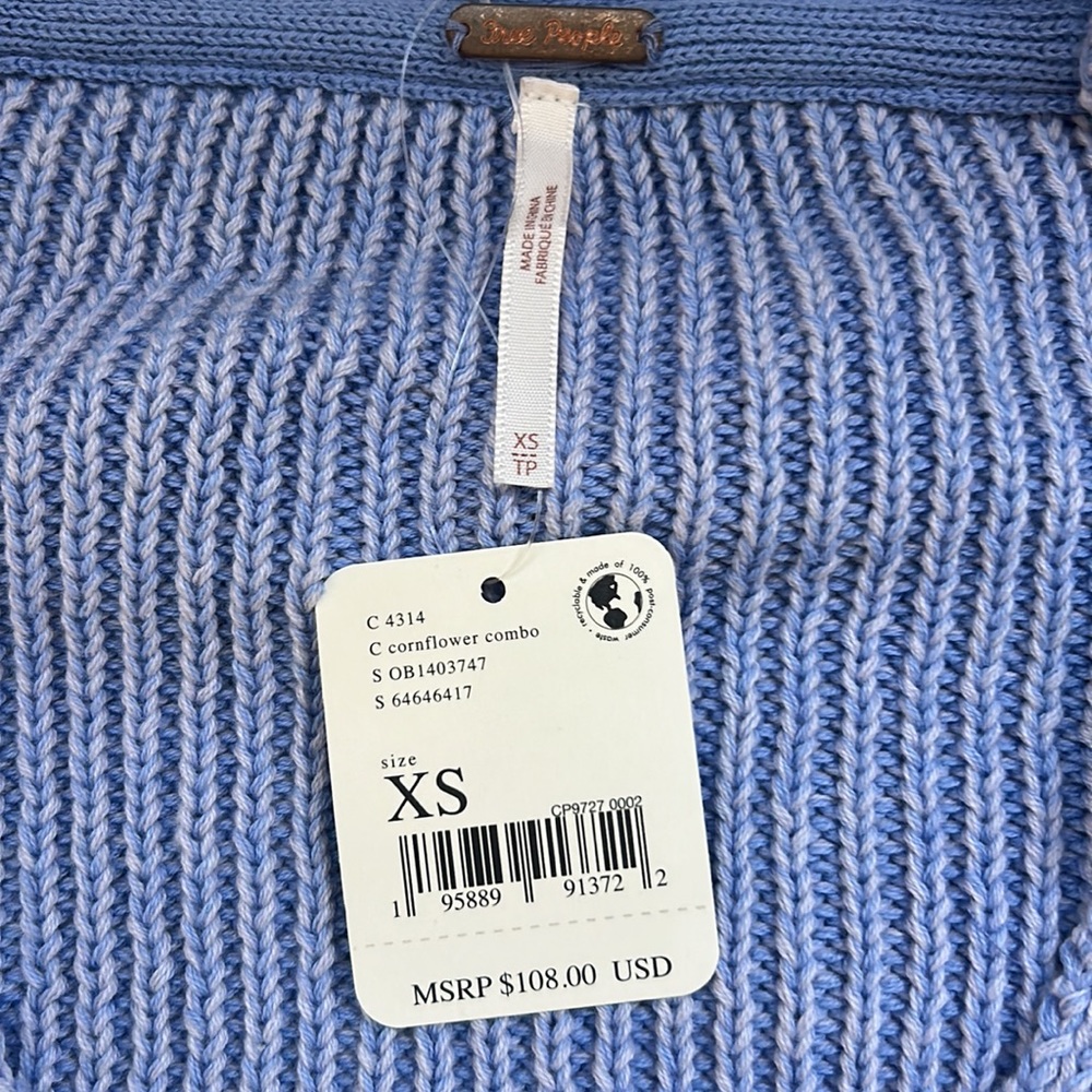 NWT Free People When It Rains V Neck Sweater Cornflower Blue XS - Picture 7 of 10